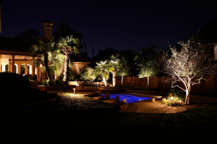 outdoor lighting, lighting installation, pool and patio area